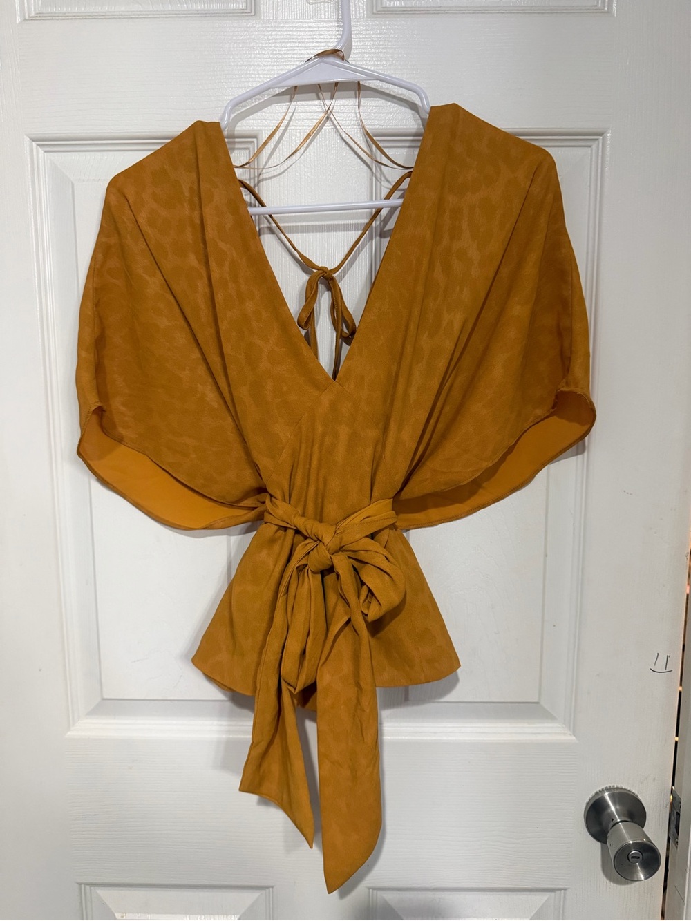 NWT Anthropologie Mindy Dolman-Sleeved Wrap Blouse - Mustard Yellow Leopard, XL